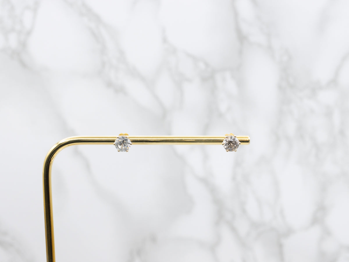 Round-Cut White Zircon Gold Stud Earrings