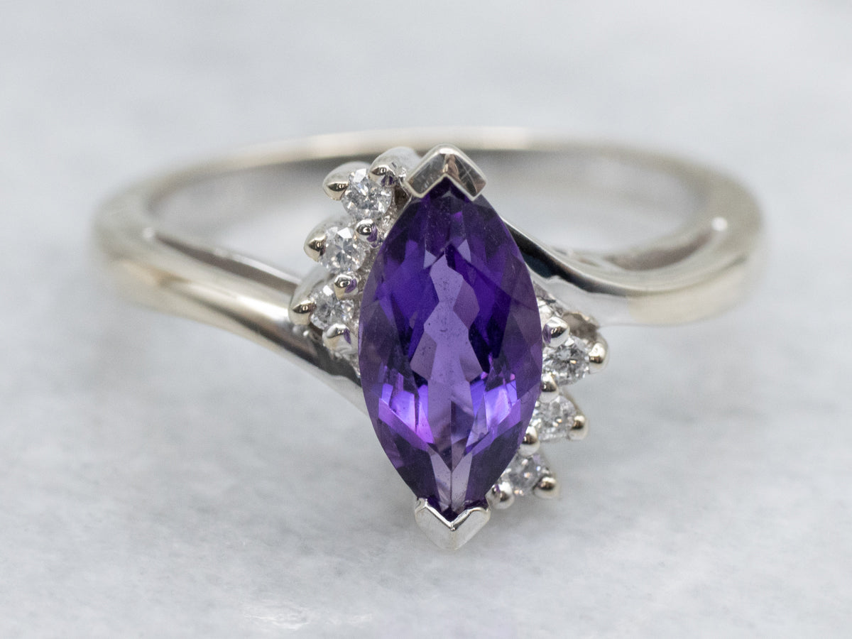 Marquise Cut Amethyst and Diamond Bypass Ring