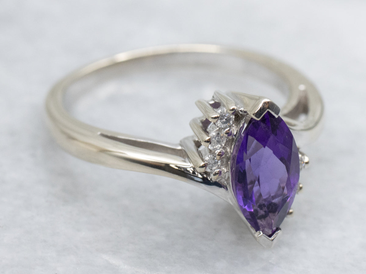Marquise Cut Amethyst and Diamond Bypass Ring
