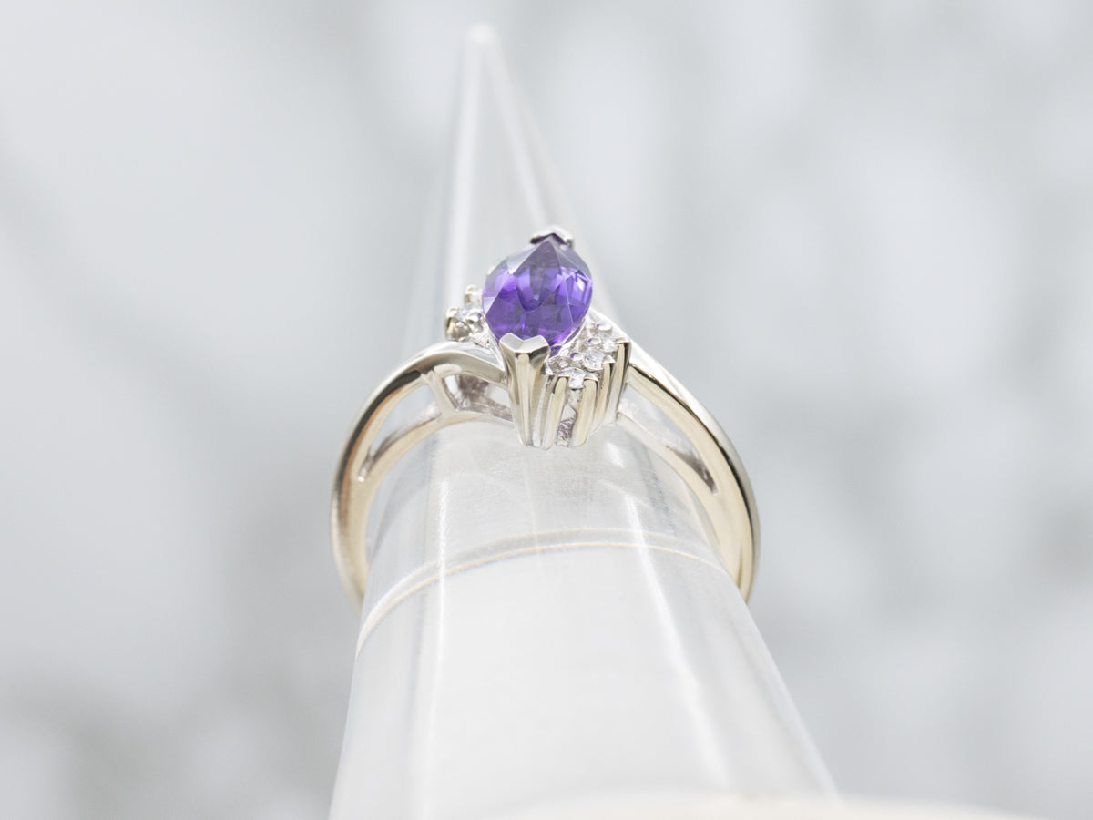 Marquise Cut Amethyst and Diamond Bypass Ring