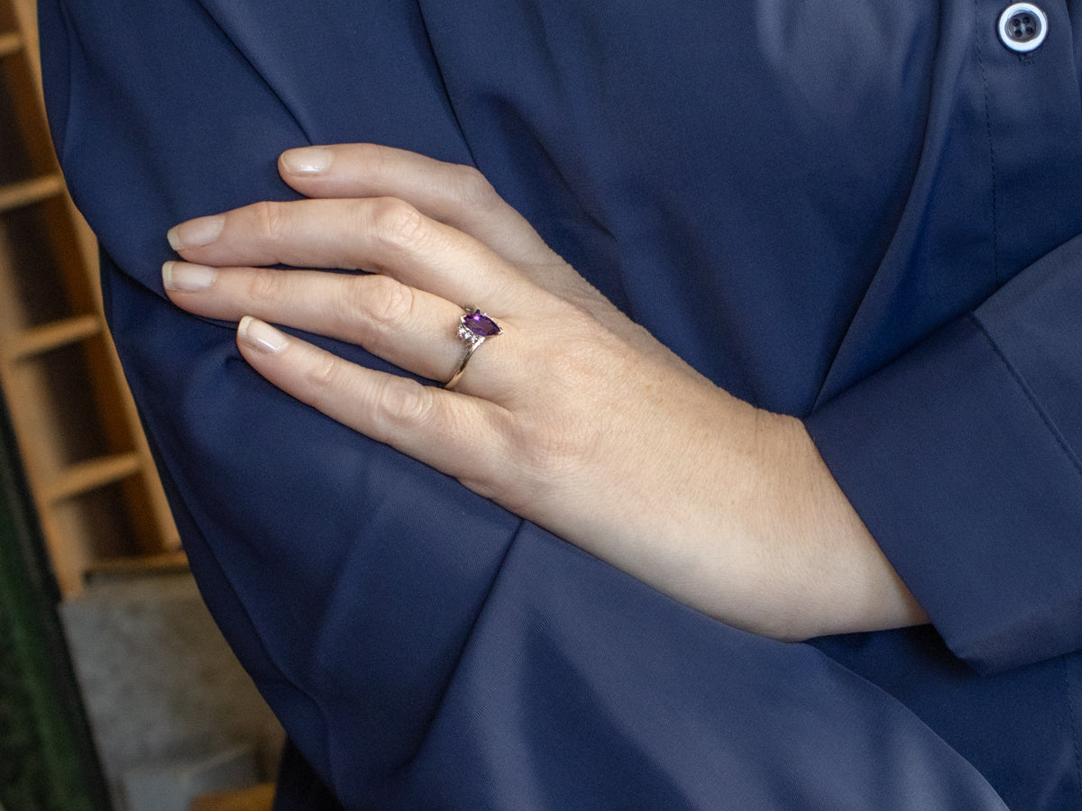 Marquise Cut Amethyst and Diamond Bypass Ring