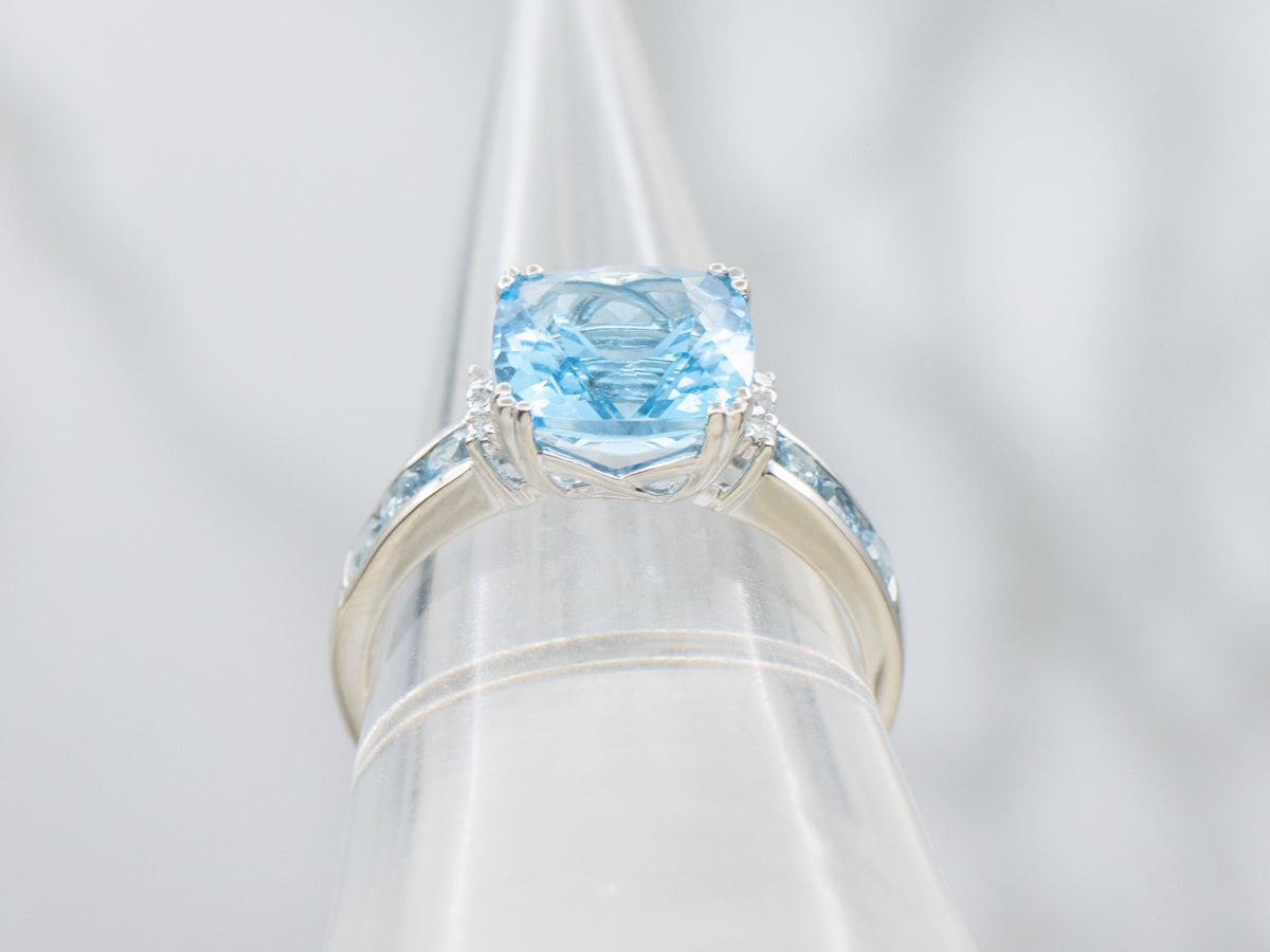 Modern Blue Topaz and Diamond White Gold Ring