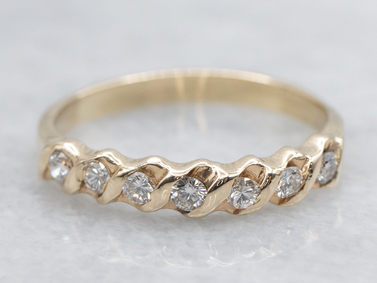 Twisted Yellow Gold Diamond Band