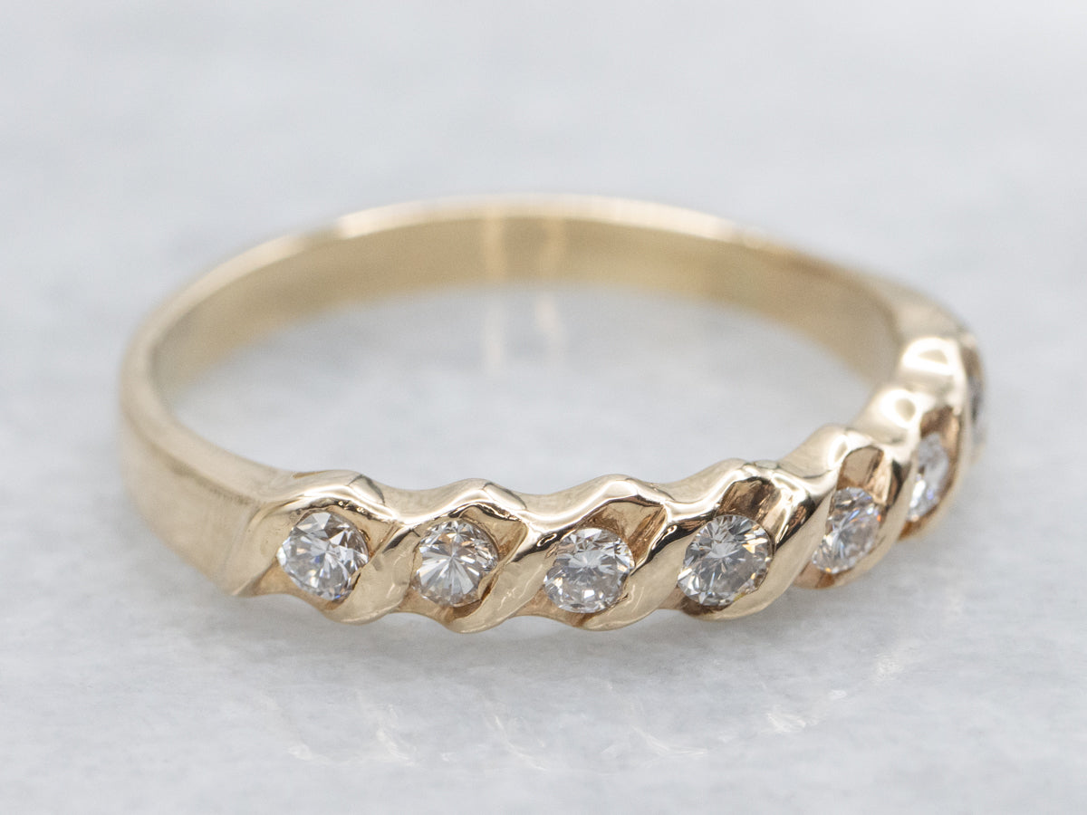Twisted Yellow Gold Diamond Band