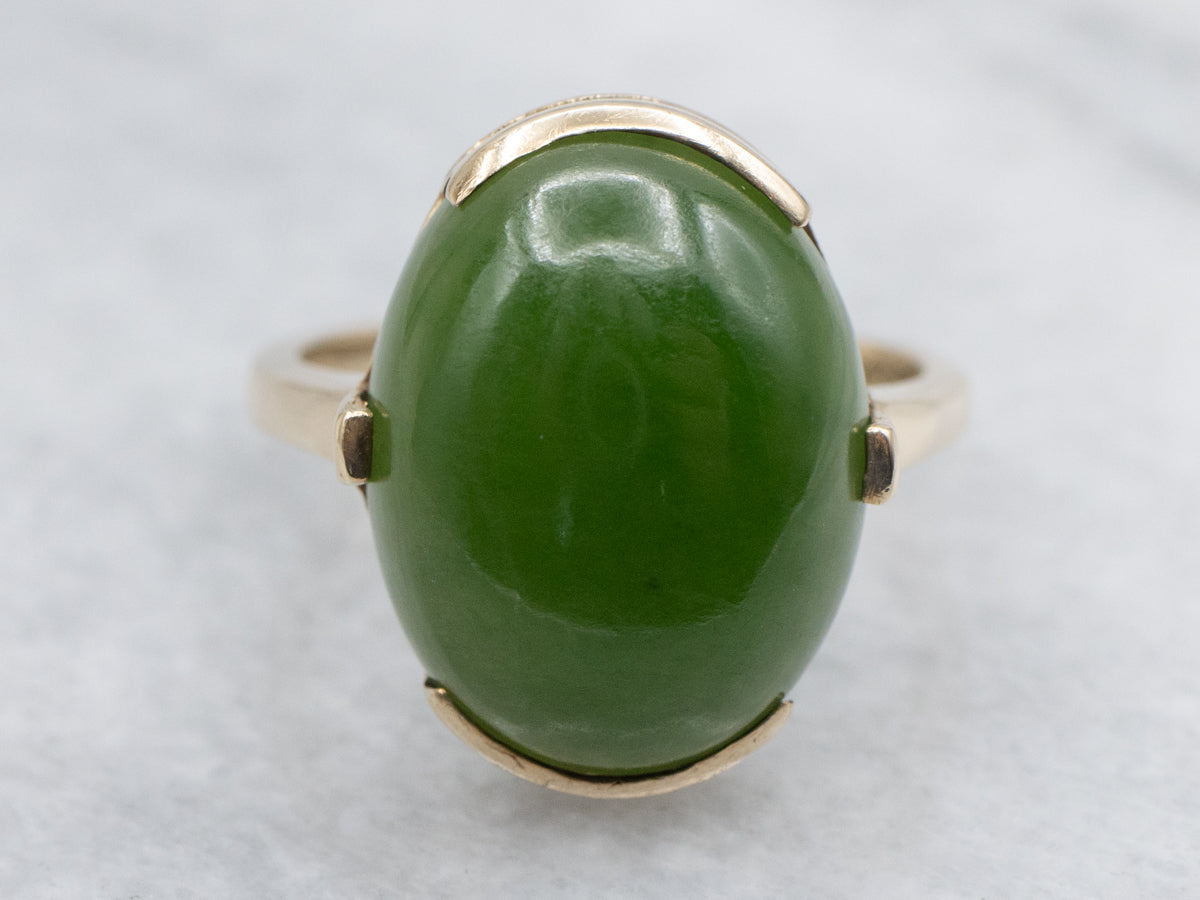 Retro Era Nephrite Jade Yellow Gold Ring