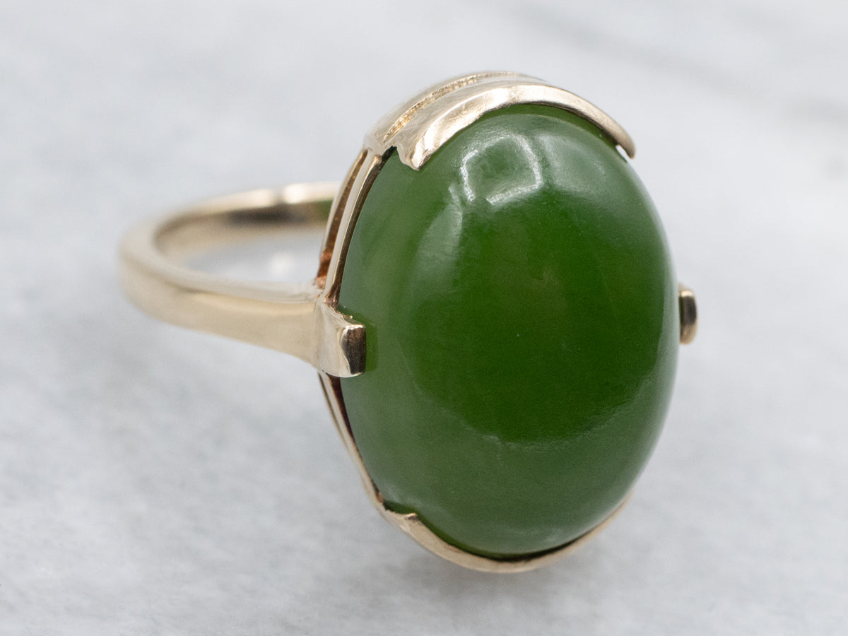 Retro Era Nephrite Jade Yellow Gold Ring