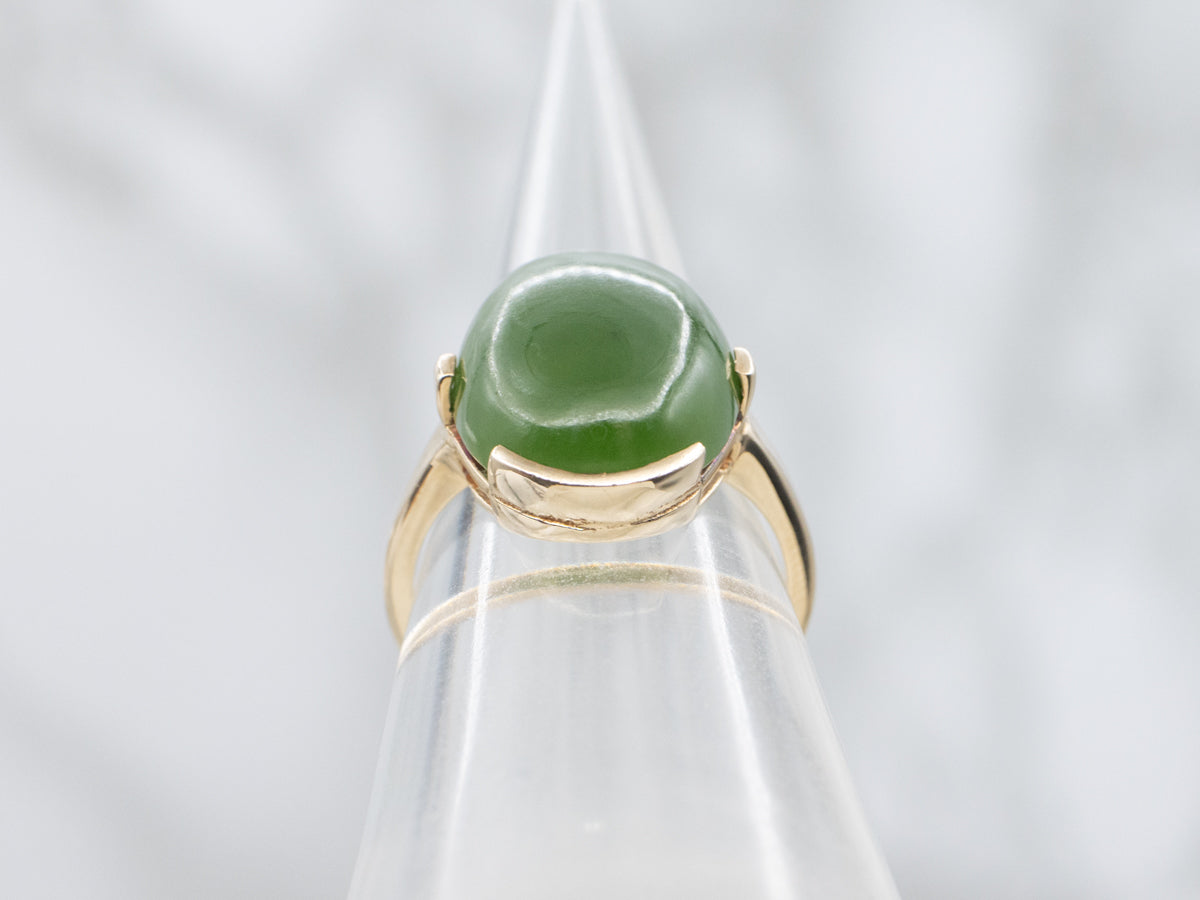 Retro Era Nephrite Jade Yellow Gold Ring