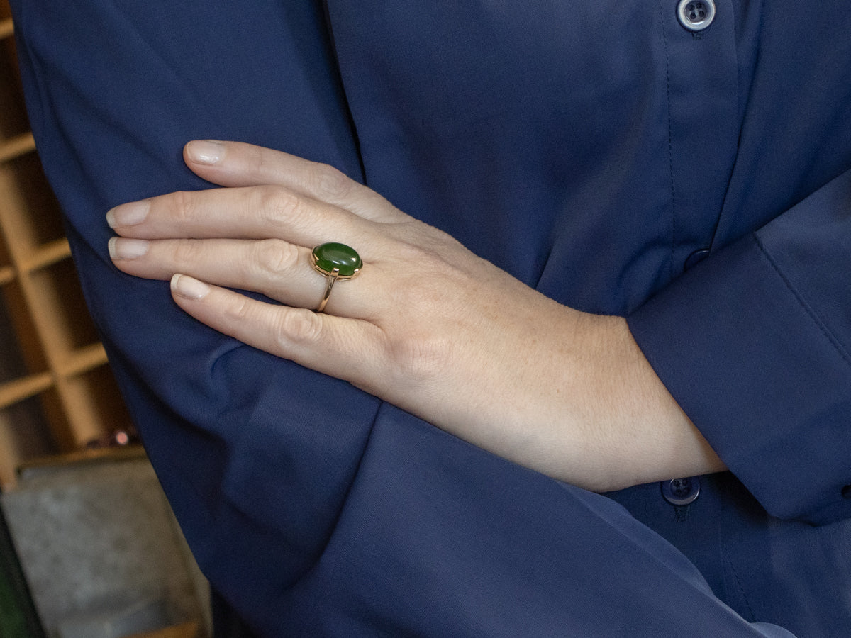 Retro Era Nephrite Jade Yellow Gold Ring