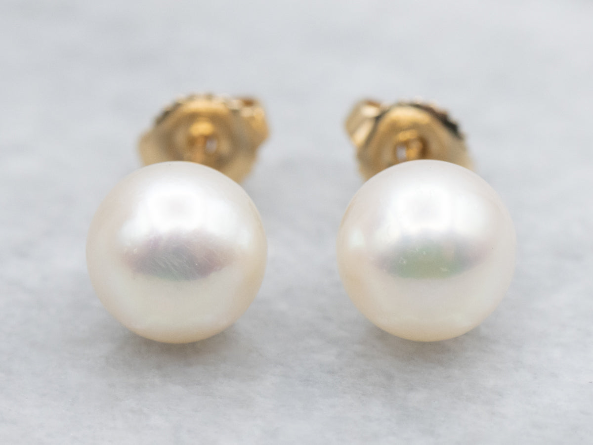 Saltwater Pearl Yellow Gold Stud Earrings