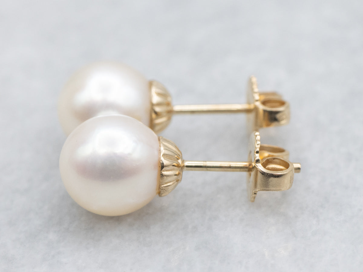 Saltwater Pearl Yellow Gold Stud Earrings