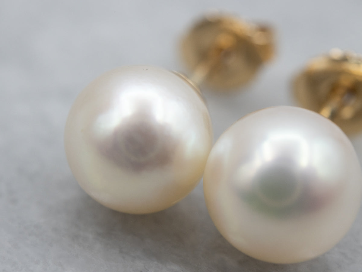Saltwater Pearl Yellow Gold Stud Earrings