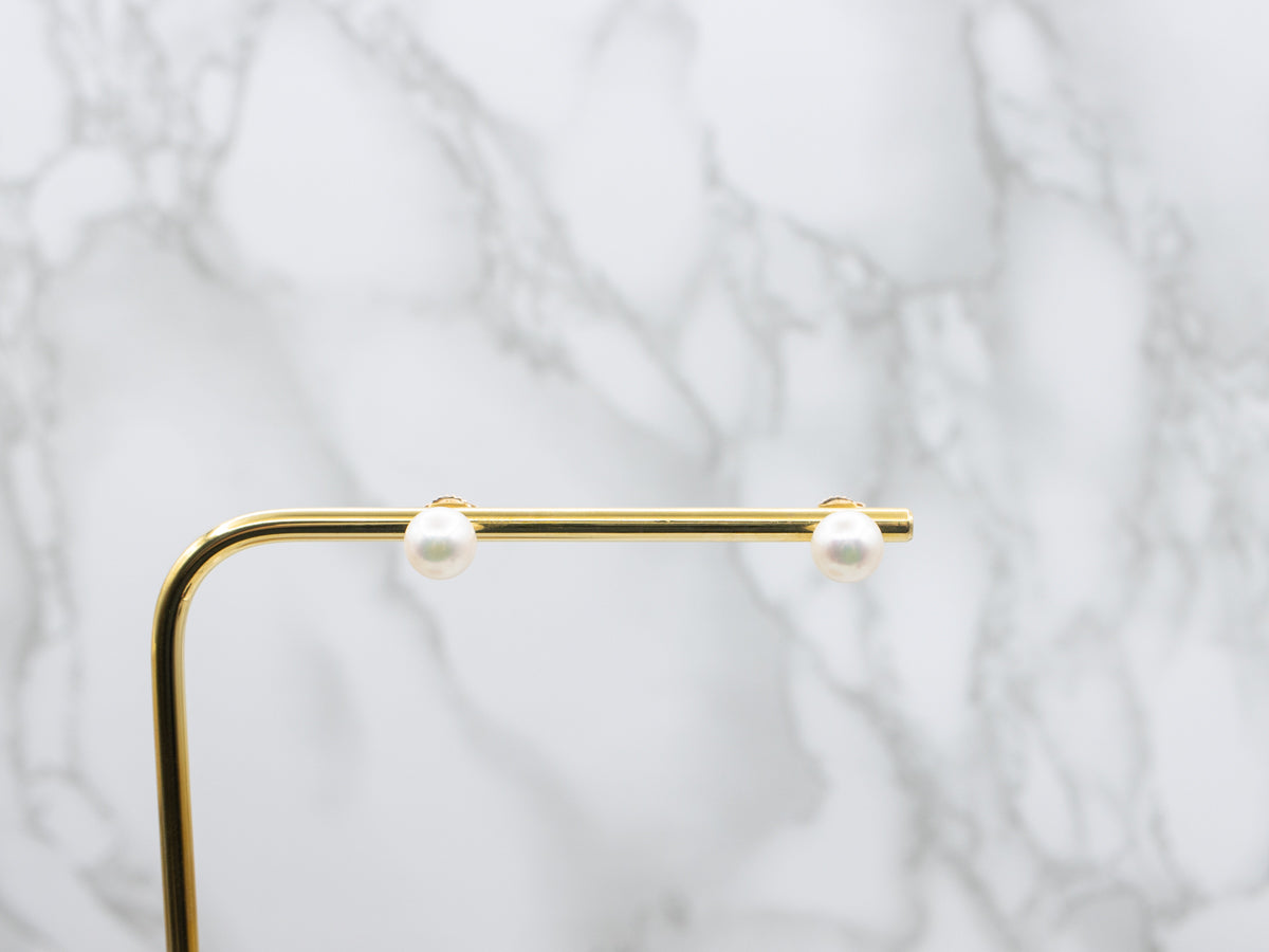 Saltwater Pearl Yellow Gold Stud Earrings