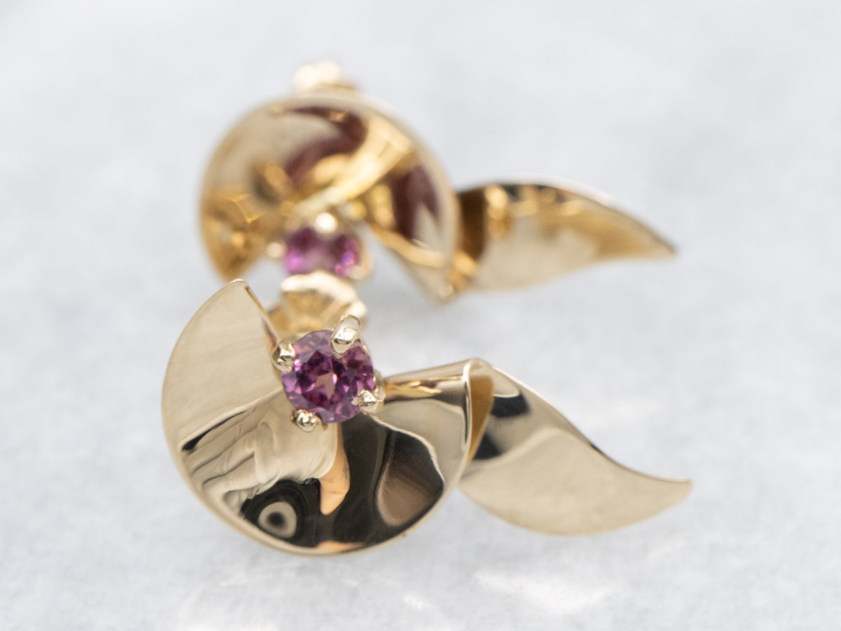 Modernist Gold and Garnet Drop Earrings