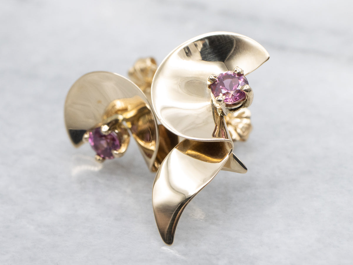 Modernist Gold and Garnet Drop Earrings