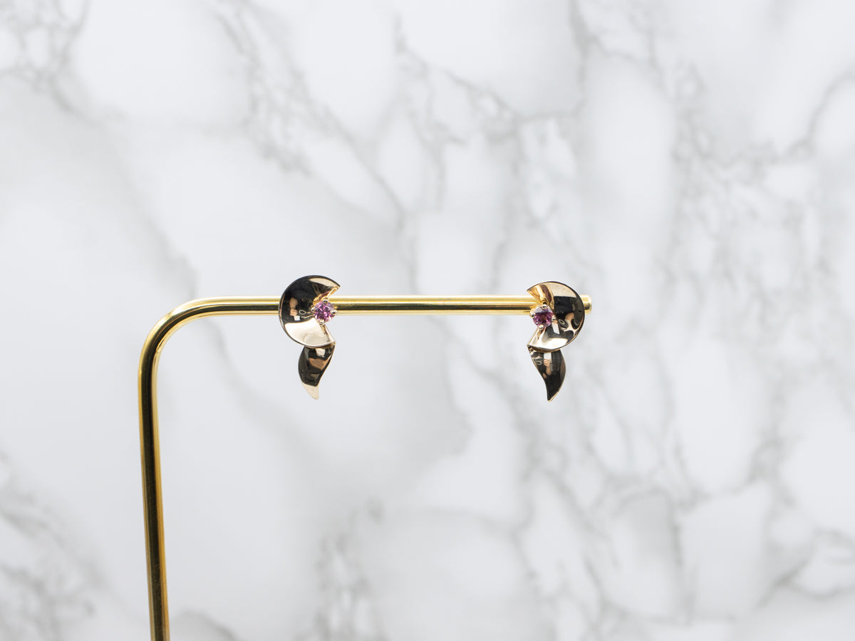Modernist Gold and Garnet Drop Earrings