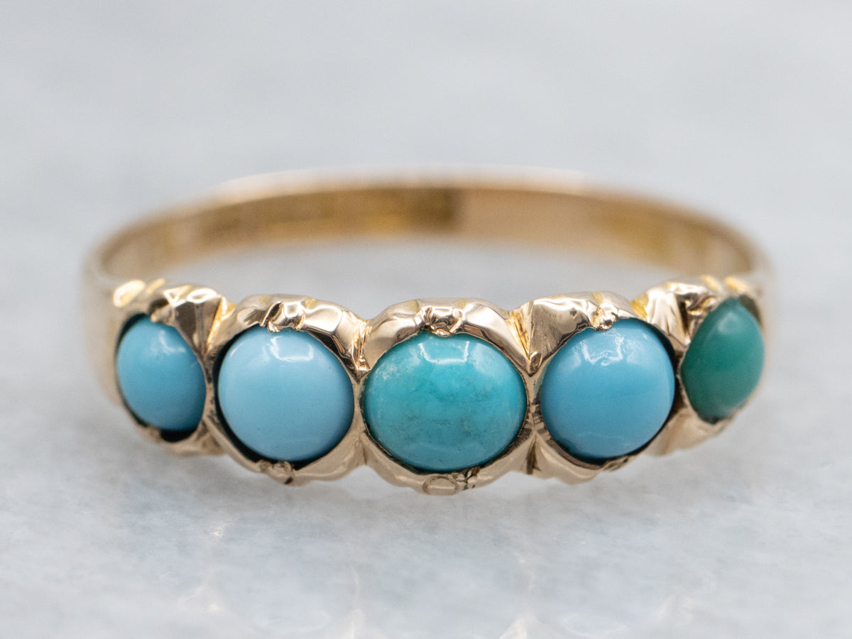 Bezel Set Turquoise Gold Band