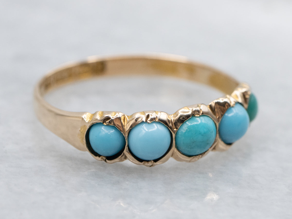 Bezel Set Turquoise Gold Band