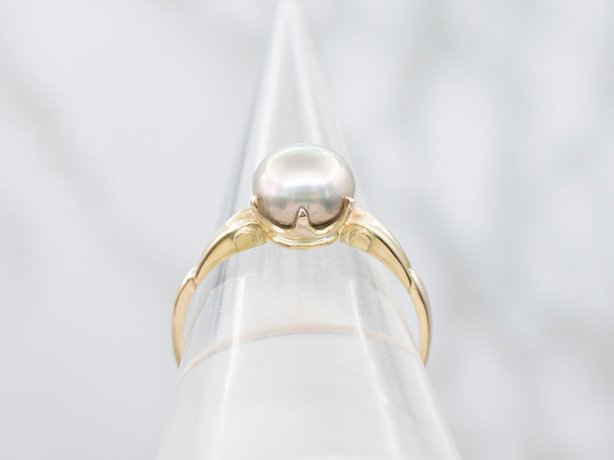 Modern Gray Pearl Gold Solitaire Ring