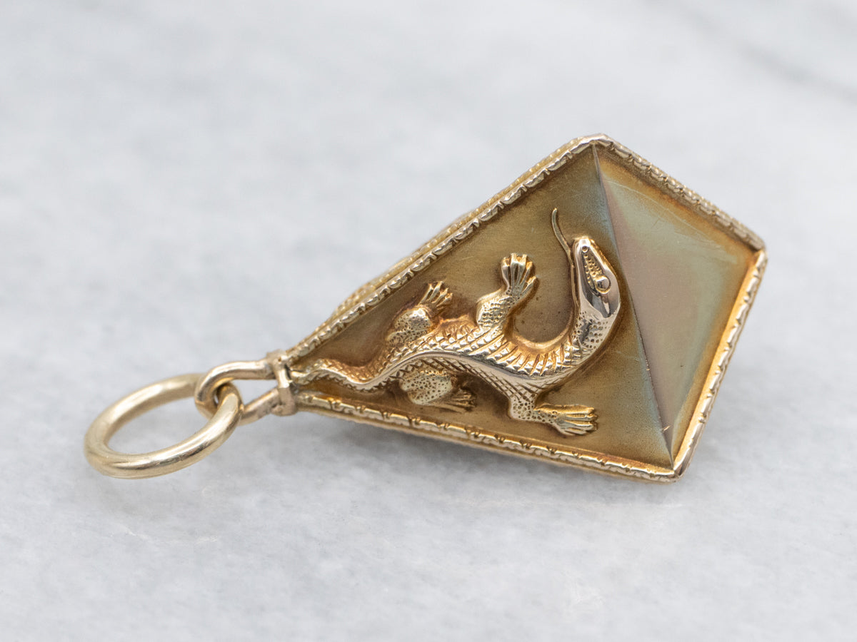 Lizard Pyramid Yellow Gold Pendant