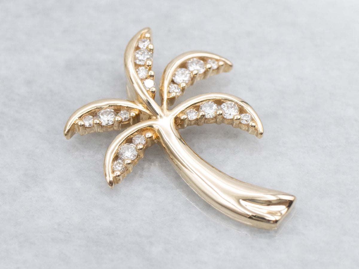 Diamond Yellow Gold Palm Tree Pendant