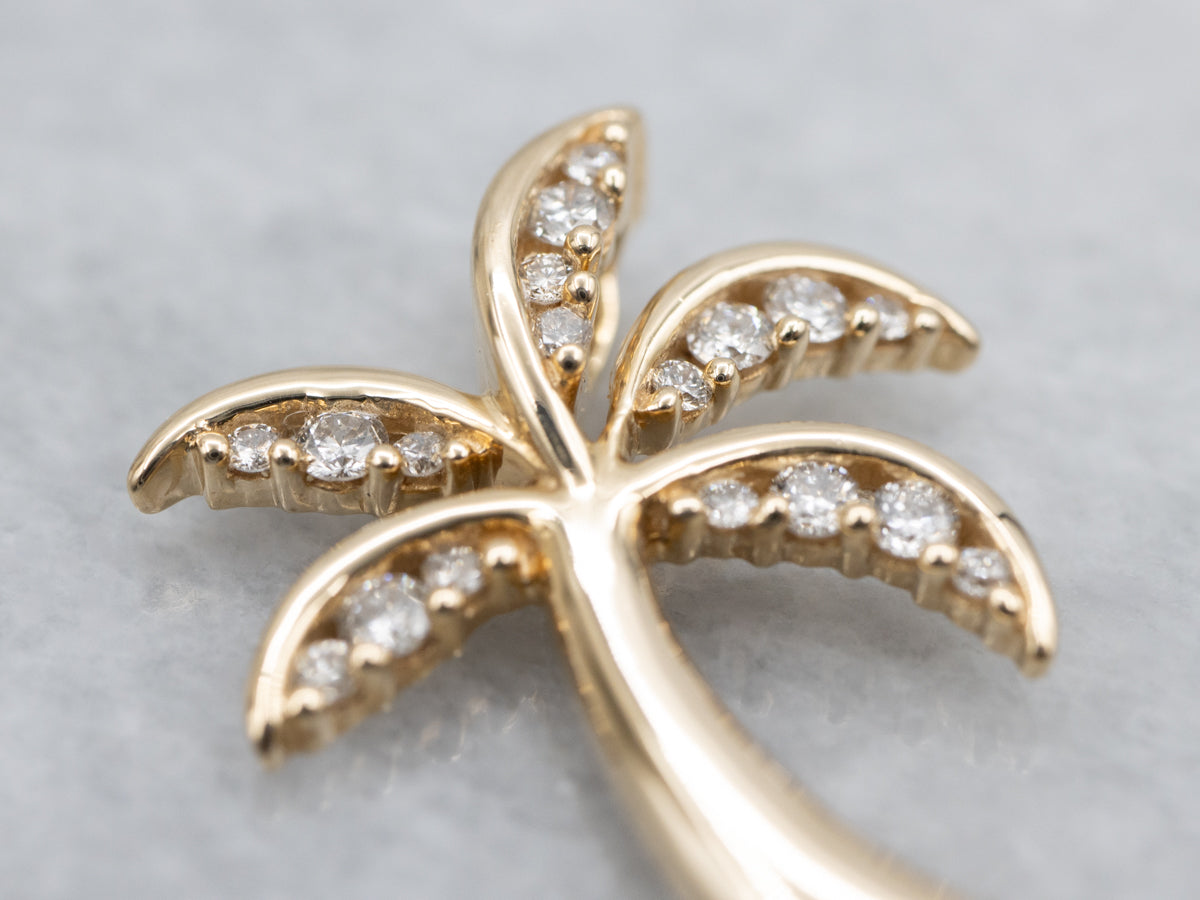 Diamond Yellow Gold Palm Tree Pendant