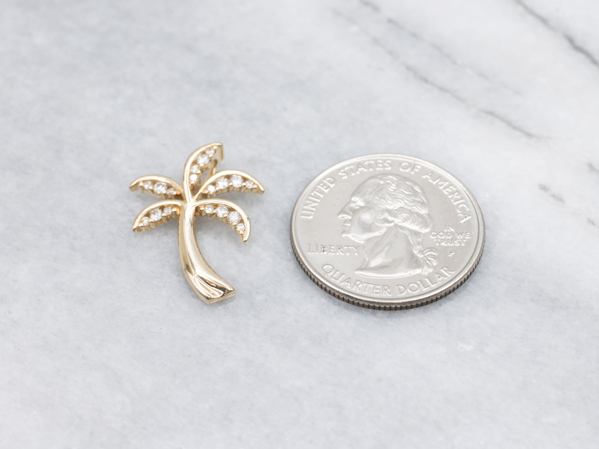 Diamond Yellow Gold Palm Tree Pendant