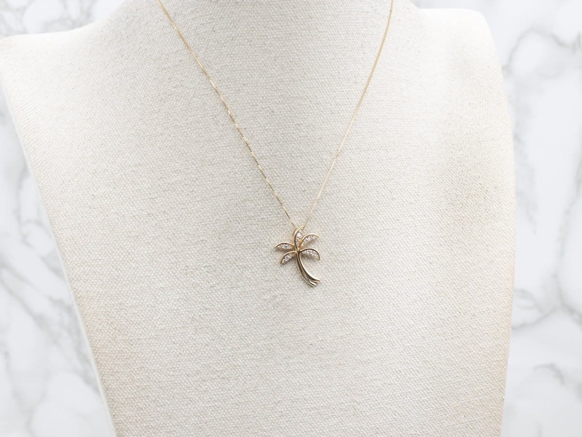 Diamond Yellow Gold Palm Tree Pendant