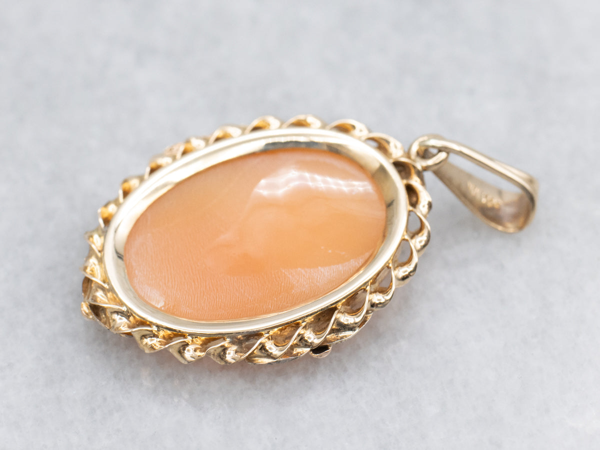 Two Tone Conch Shell Cameo Pendant with Twisted Frame