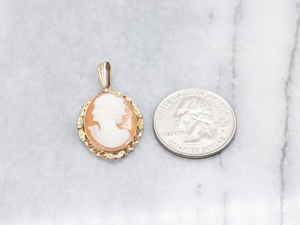 Two Tone Conch Shell Cameo Pendant with Twisted Frame
