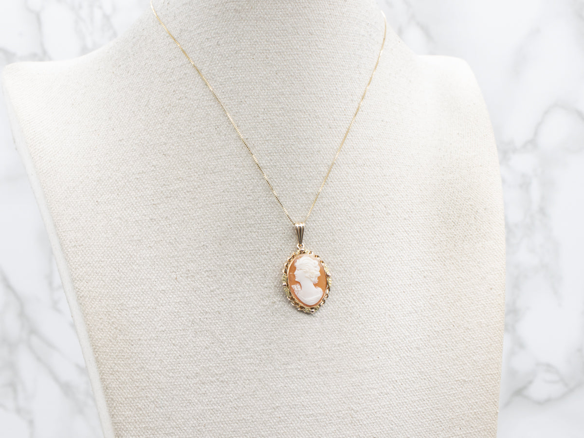 Two Tone Conch Shell Cameo Pendant with Twisted Frame