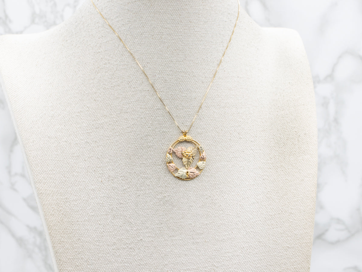 Tri-Color Gold Black Hills Botanical Pendant