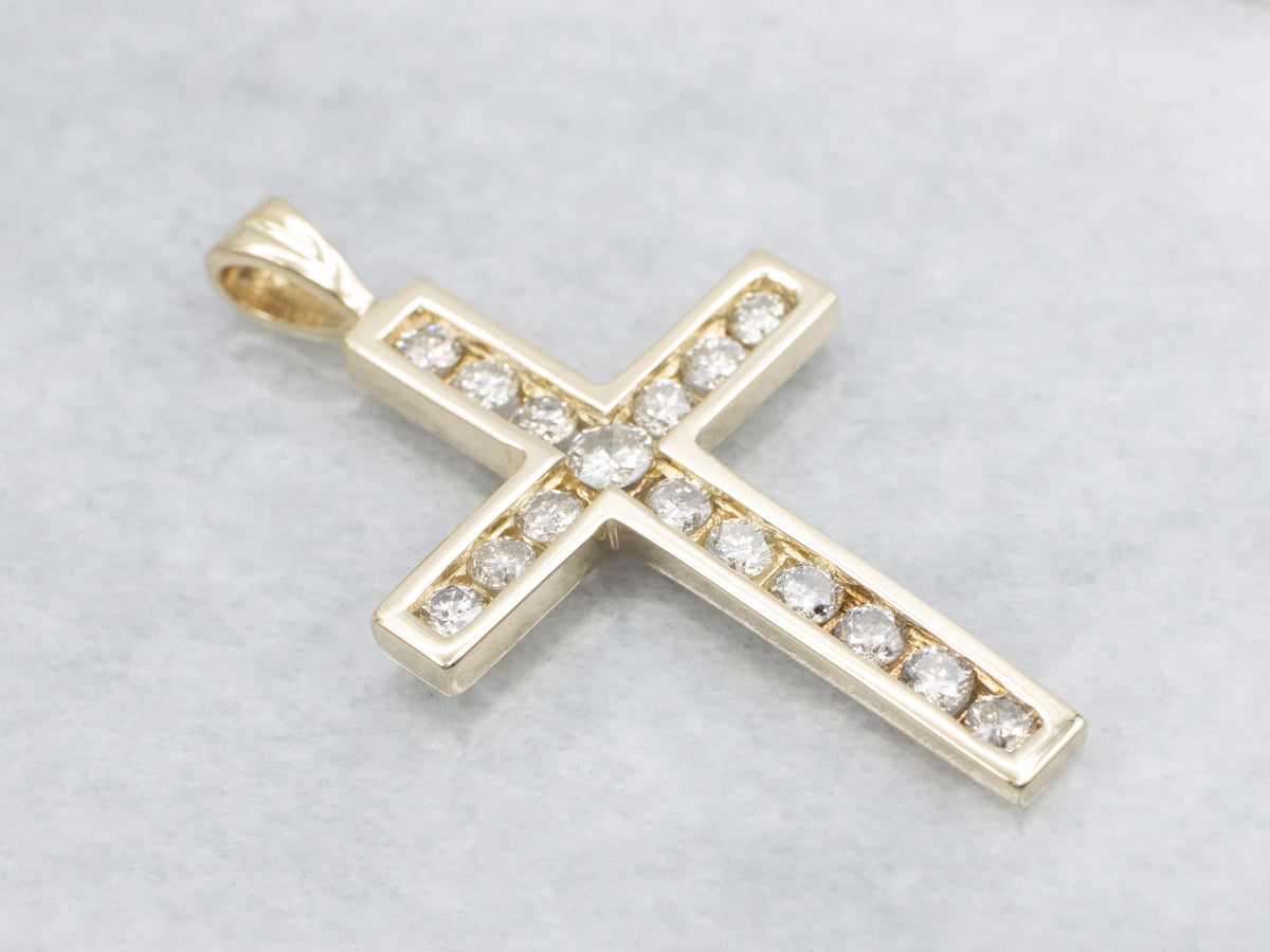 Gold Channel Set Diamond Cross