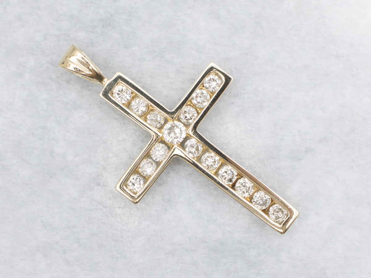 Gold Channel Set Diamond Cross