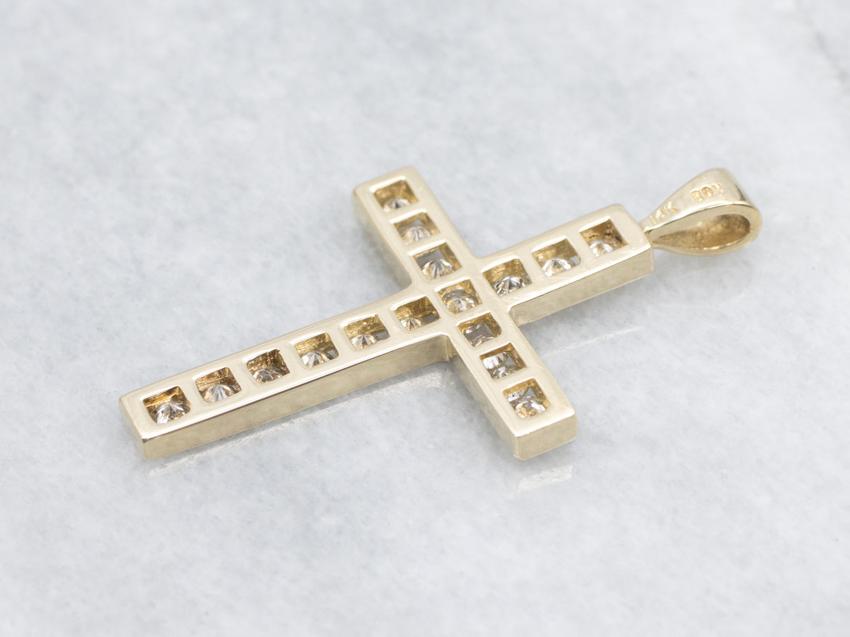 Gold Channel Set Diamond Cross
