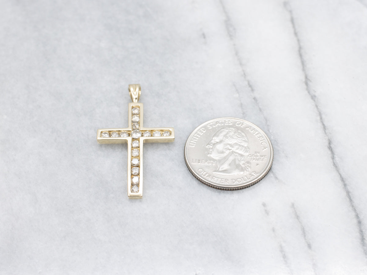 Gold Channel Set Diamond Cross