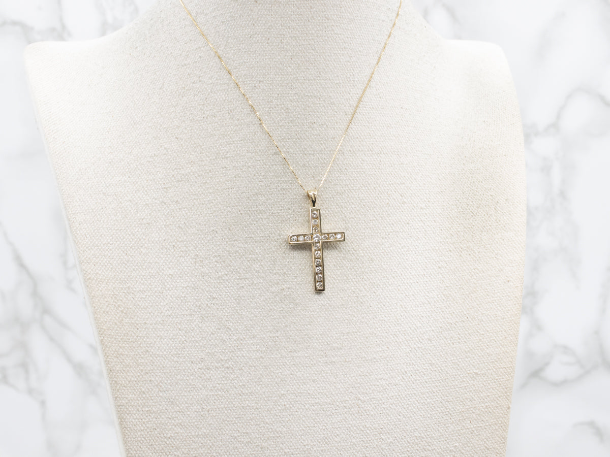 Gold Channel Set Diamond Cross