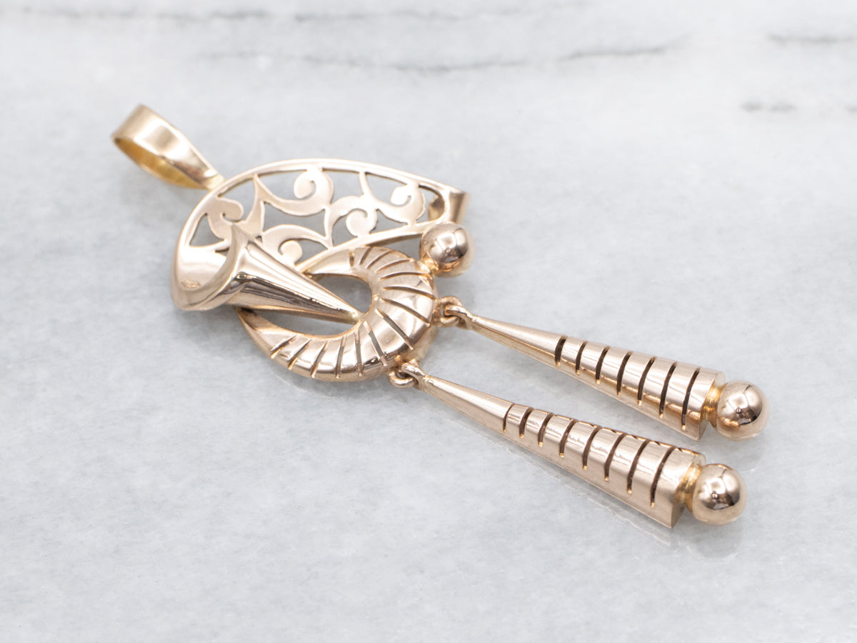 Retro Rose Gold Scrolling Tassel Drop Pendant