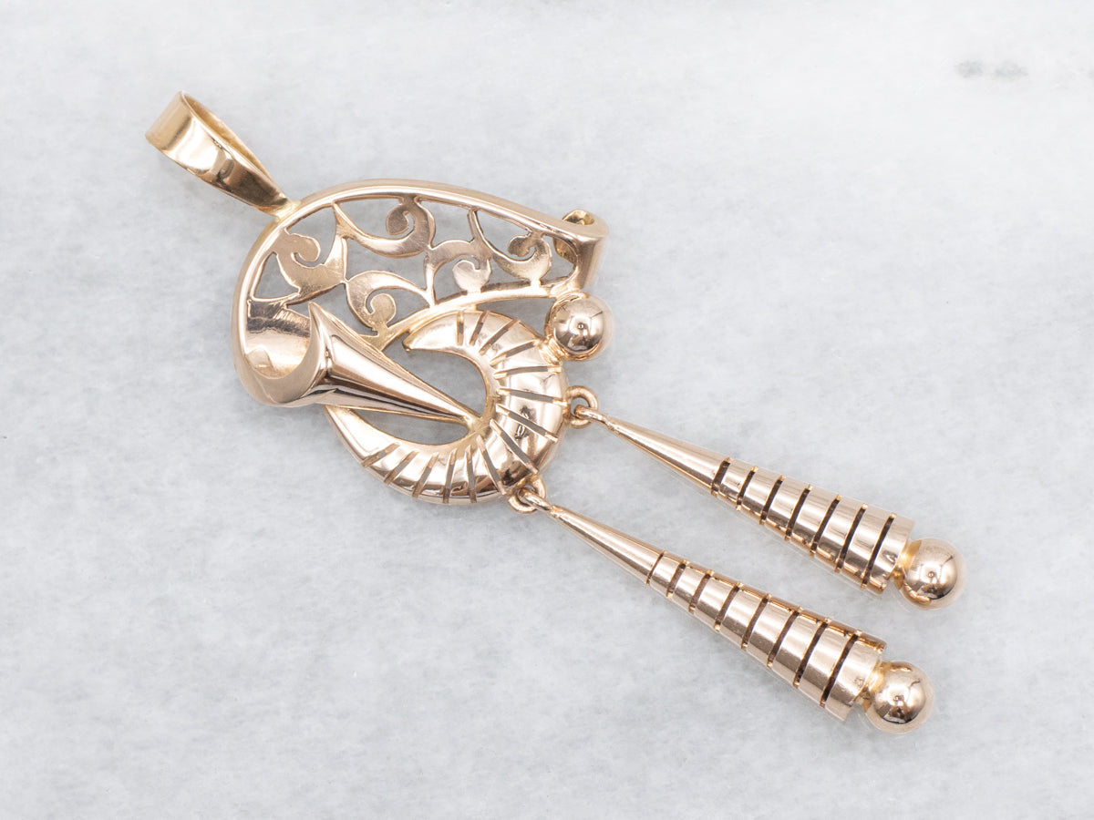 Retro Rose Gold Scrolling Tassel Drop Pendant