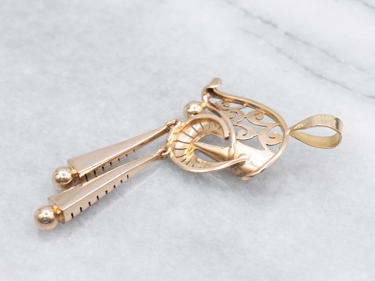 Retro Rose Gold Scrolling Tassel Drop Pendant
