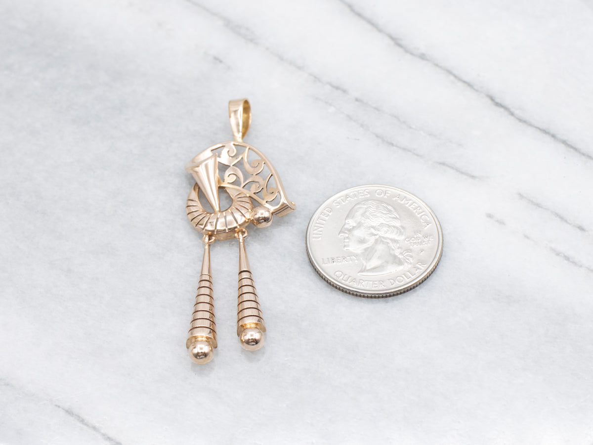 Retro Rose Gold Scrolling Tassel Drop Pendant