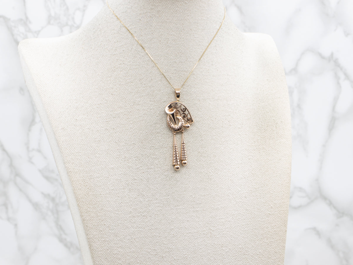 Retro Rose Gold Scrolling Tassel Drop Pendant
