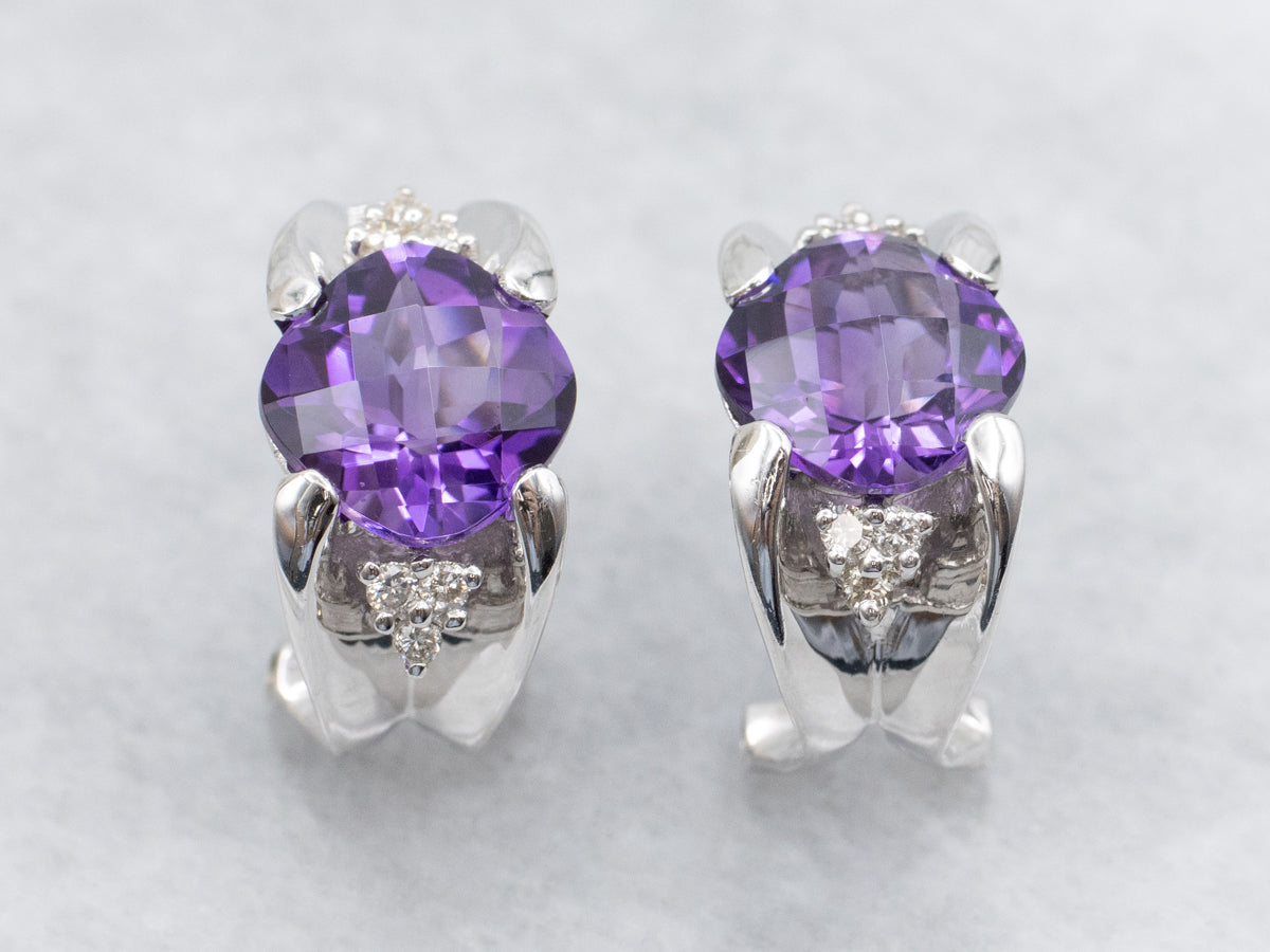 Modern White Gold Amethyst and Diamond Earrings
