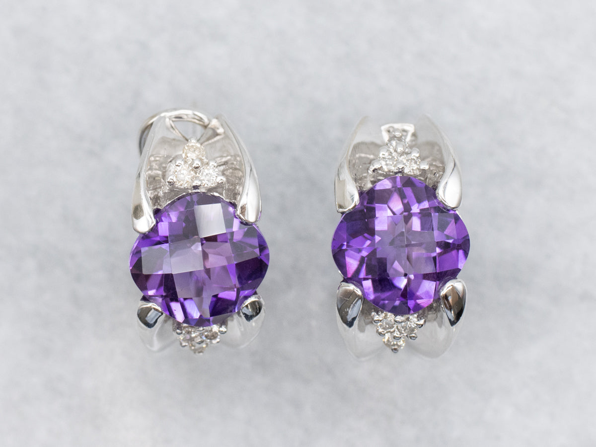 Modern White Gold Amethyst and Diamond Earrings