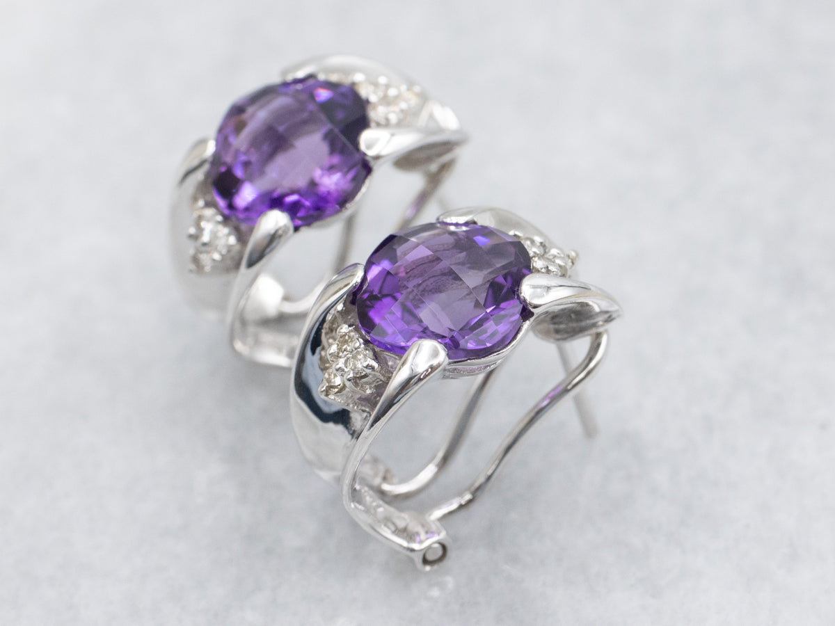 Modern White Gold Amethyst and Diamond Earrings