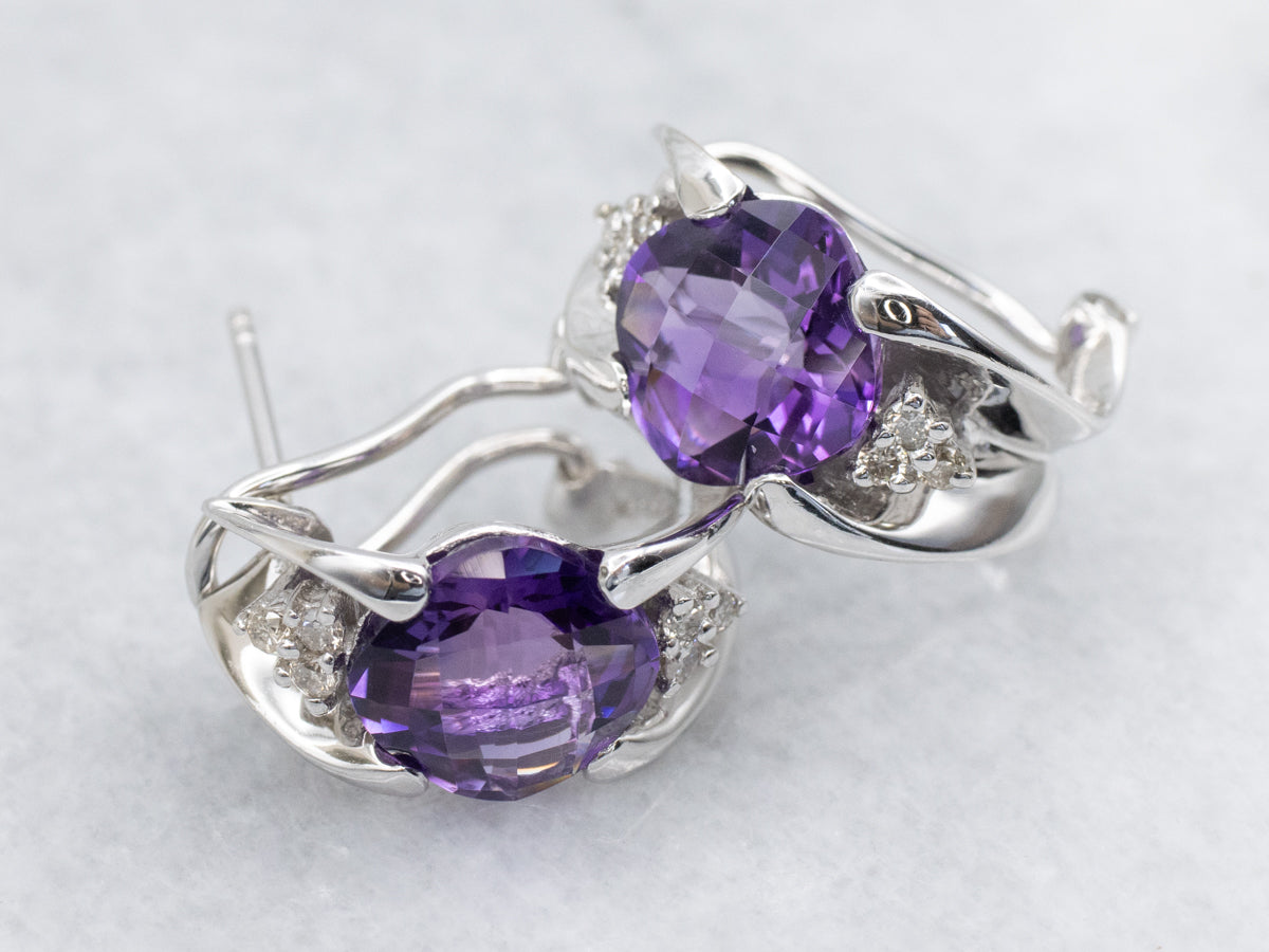 Modern White Gold Amethyst and Diamond Earrings