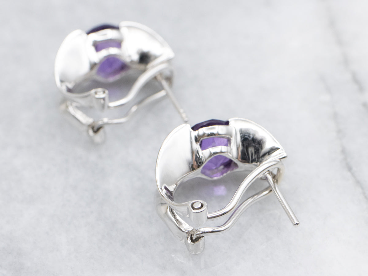 Modern White Gold Amethyst and Diamond Earrings