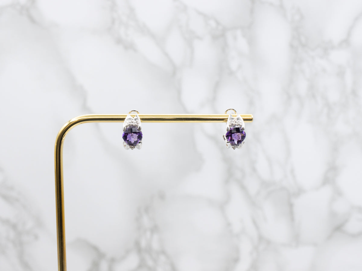 Modern White Gold Amethyst and Diamond Earrings