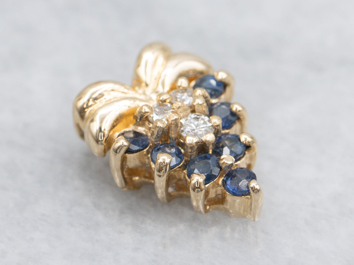 Botanical Gold Sapphire and Diamond Pendant with Hidden Bail