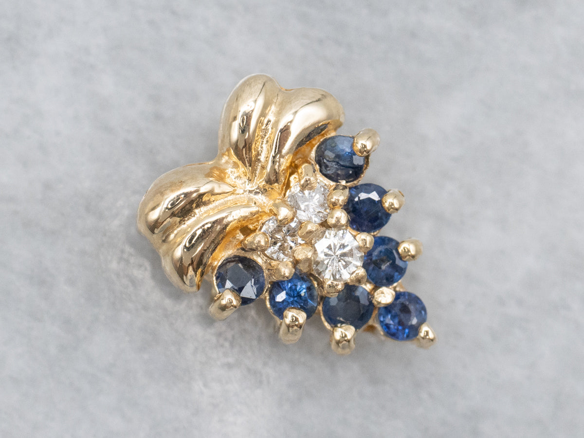 Botanical Gold Sapphire and Diamond Pendant with Hidden Bail