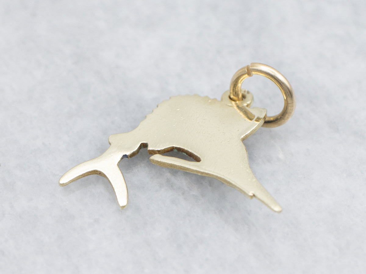 Blue and Yellow Enamel Gold Sailfish Charm